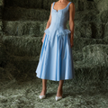 Sweetheart Neck Wide Strap Ruffle Midi Swing Dress
