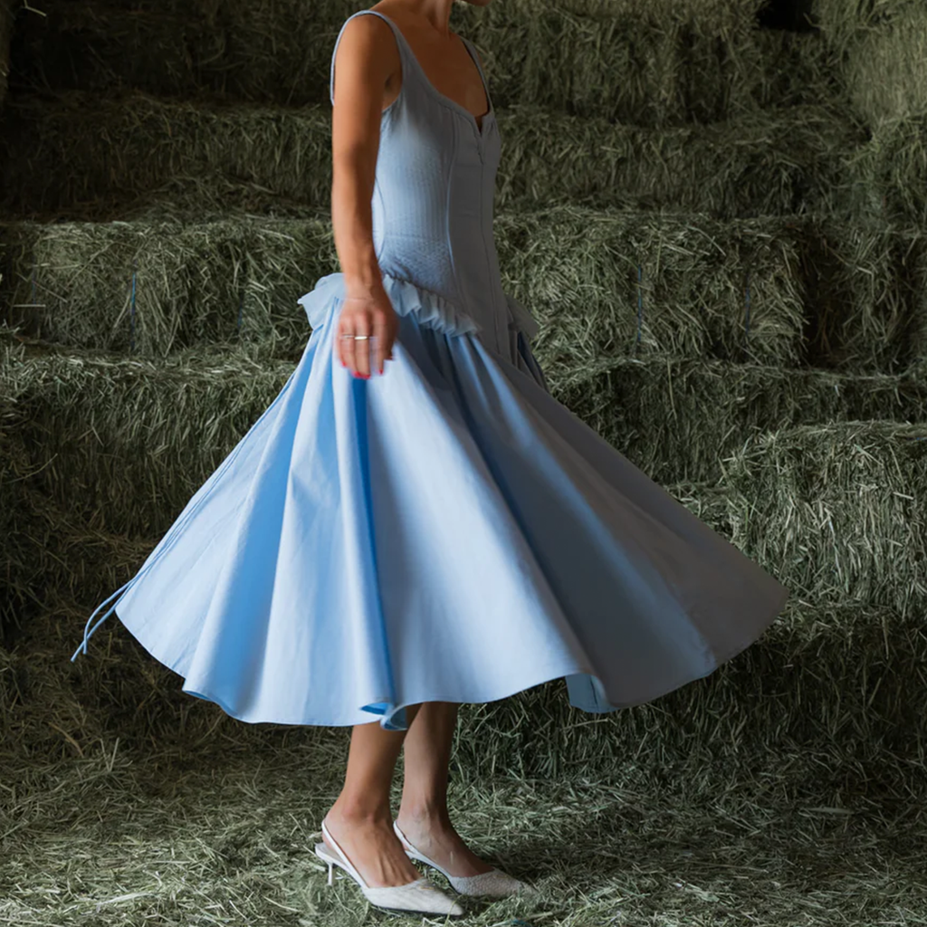 Sweetheart Neck Wide Strap Ruffle Midi Swing Dress