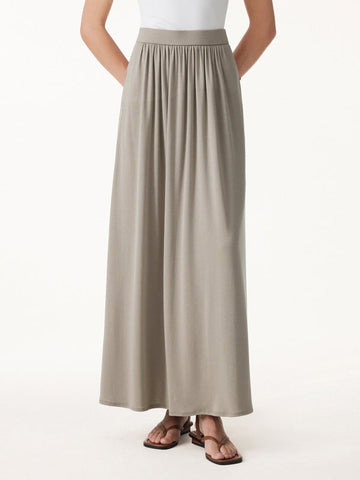 Tencel-Linen Soft Knit Gathered A-Line Maxi Skirt with Side Pockets