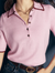 Contrast Trim Collared Knit Short Sleeve Top