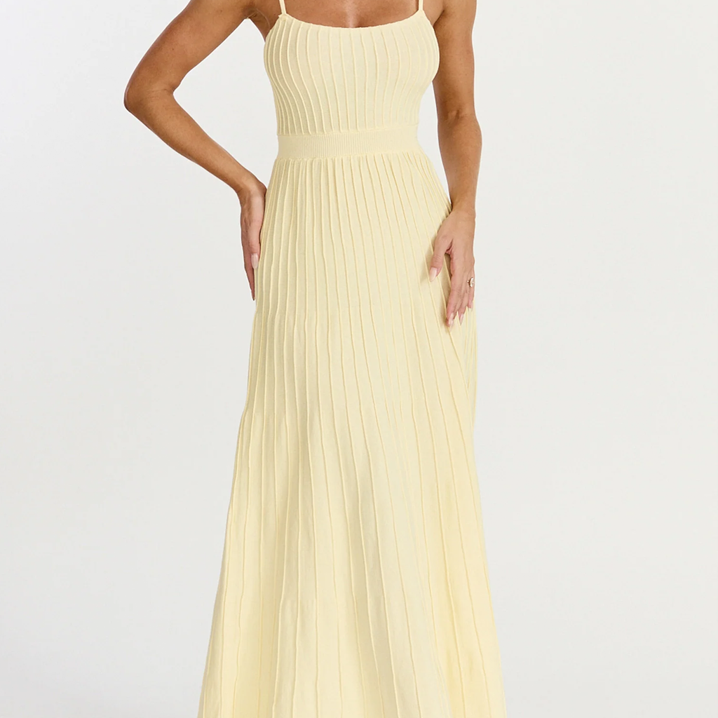 Ribbed Knit Spaghetti Strap Midi Dress