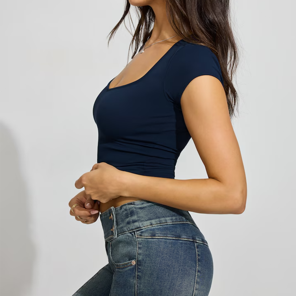 Sweetheart Neck Cap Sleeve Fitted Crop Top