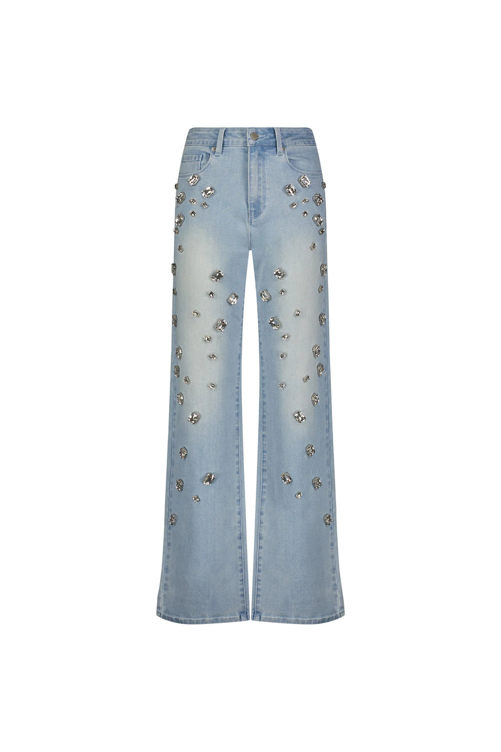 Light Blue Rhinestone Decor Flared Jeans